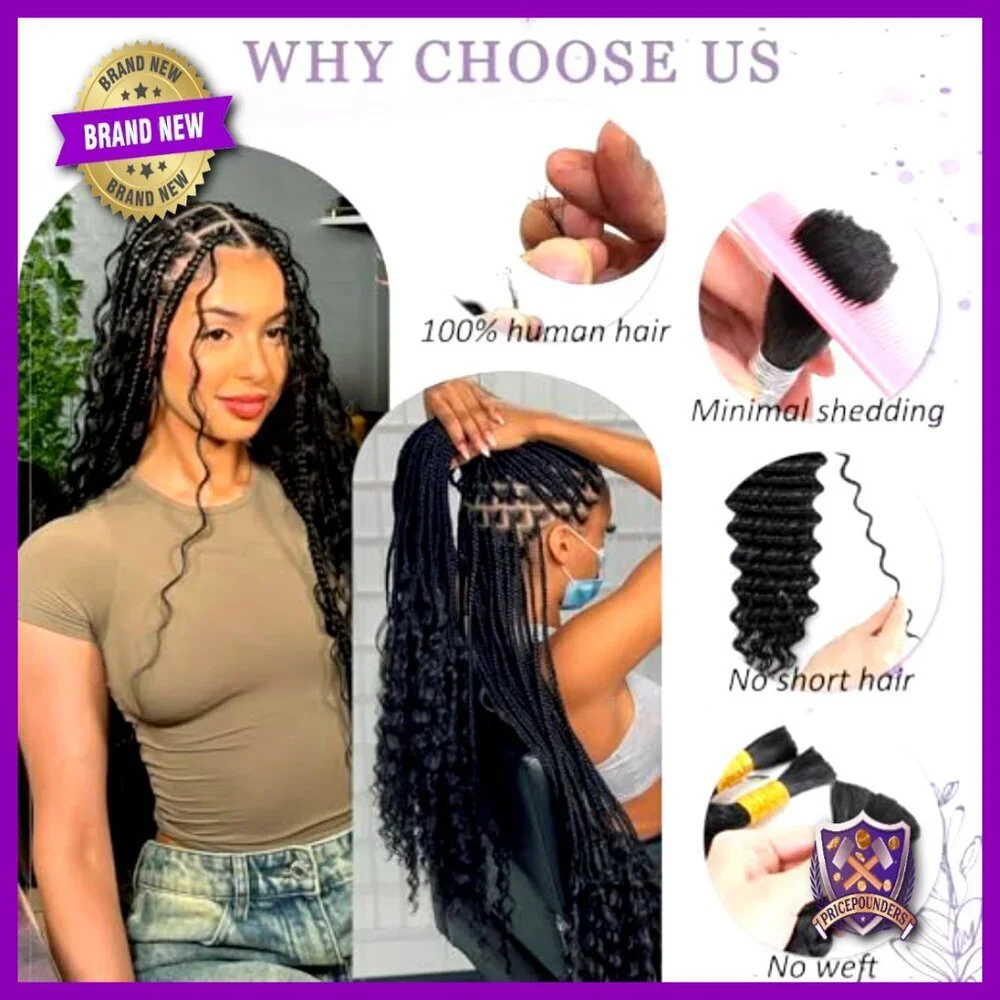 18 Inch Deep Wave Human Hair Extensions 100g 4 Bundles Boho Braids